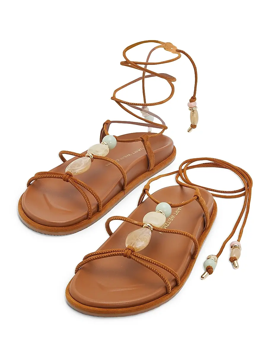 Stuart Weitzman Women's Majorca Beaded Suede Wrap Sandals | Thumbnail 2 Stuart Weitzman Women's Majorca Beaded Suede Wrap Sandals | Thumbnail 2