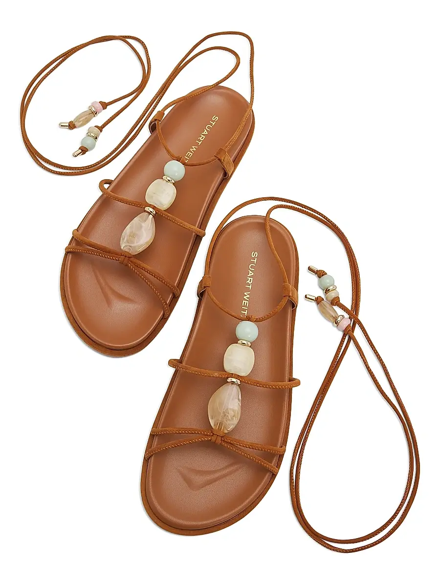 Stuart Weitzman Women's Majorca Beaded Suede Wrap Sandals | Thumbnail 4 Stuart Weitzman Women's Majorca Beaded Suede Wrap Sandals | Thumbnail 4