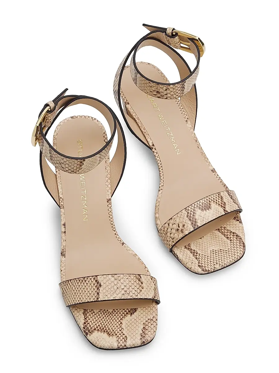 Stuart Weitzman Women's Sai 50MM Snake-Embossed Leather Block-Heel Sandals | Thumbnail 4 Stuart Weitzman Women's Sai 50MM Snake-Embossed Leather Block-Heel Sandals | Thumbnail 4