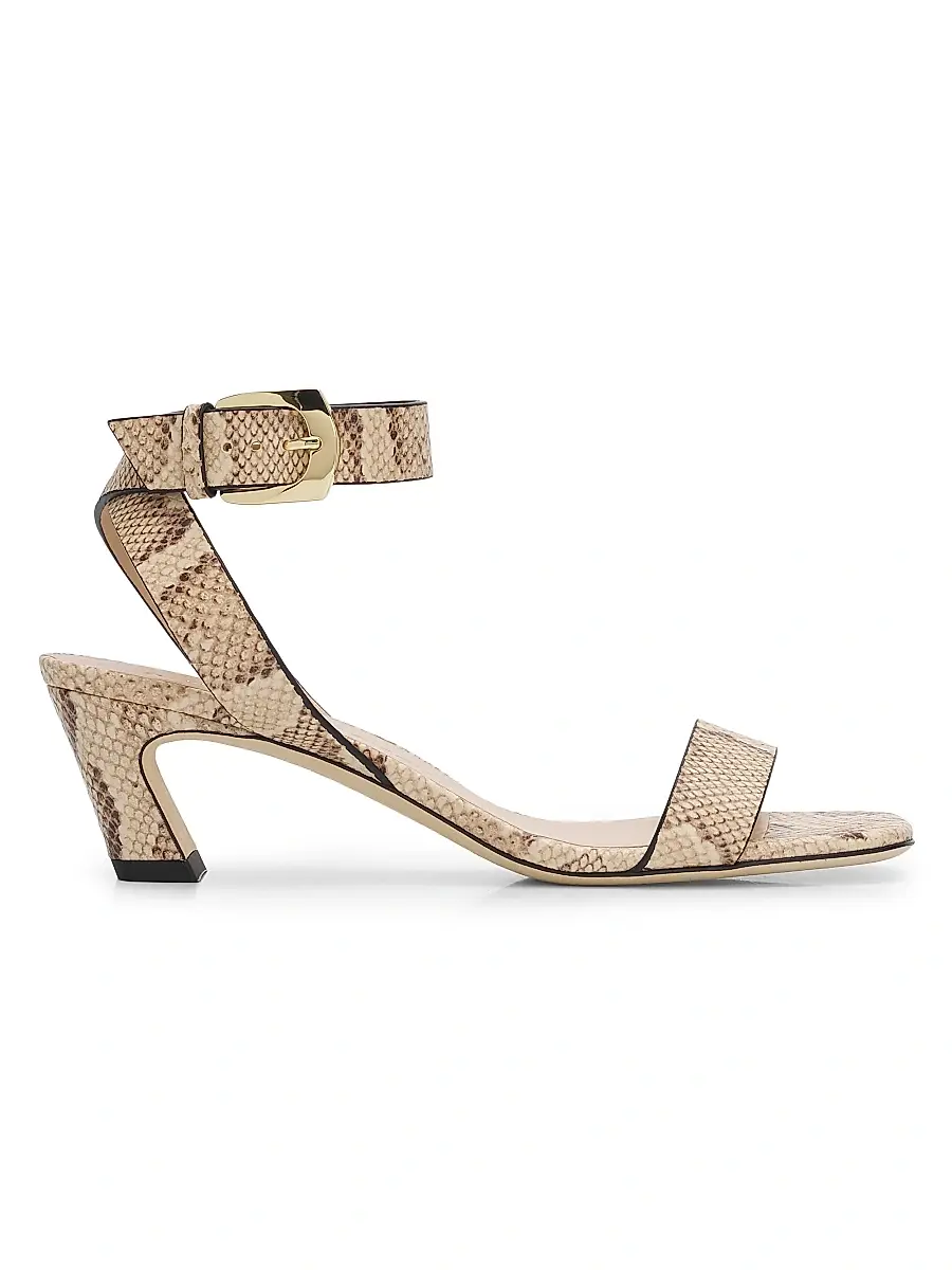 Stuart Weitzman Women's Sai 50MM Snake-Embossed Leather Block-Heel Sandals