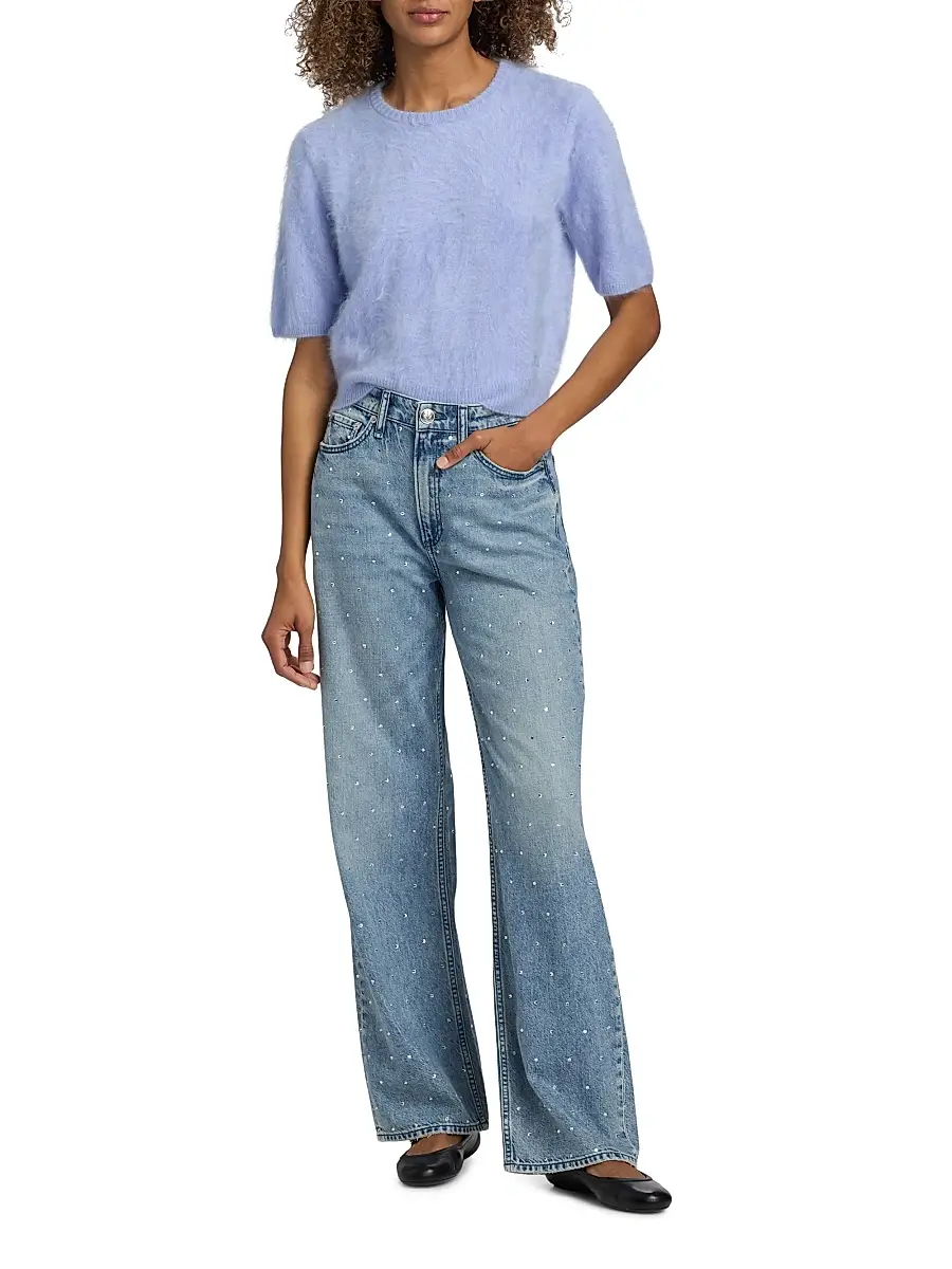 rag & bone Women's Logan Rhinestone Featherweight Wide-Leg Jeans | Thumbnail 2 rag & bone Women's Logan Rhinestone Featherweight Wide-Leg Jeans | Thumbnail 2