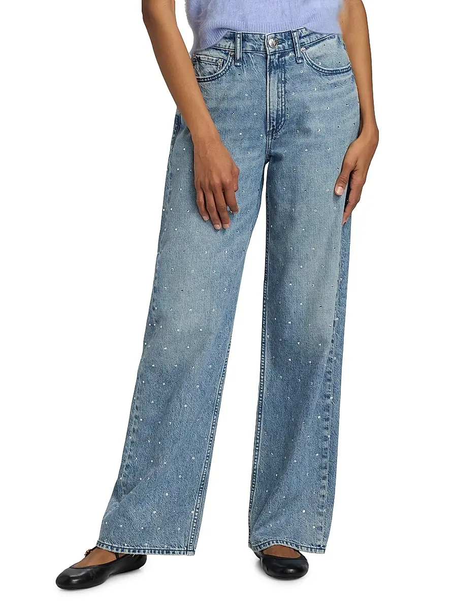 rag & bone Women's Logan Rhinestone Featherweight Wide-Leg Jeans | Thumbnail 3 rag & bone Women's Logan Rhinestone Featherweight Wide-Leg Jeans | Thumbnail 3