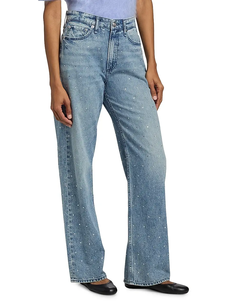 rag & bone Women's Logan Rhinestone Featherweight Wide-Leg Jeans | Thumbnail 4 rag & bone Women's Logan Rhinestone Featherweight Wide-Leg Jeans | Thumbnail 4