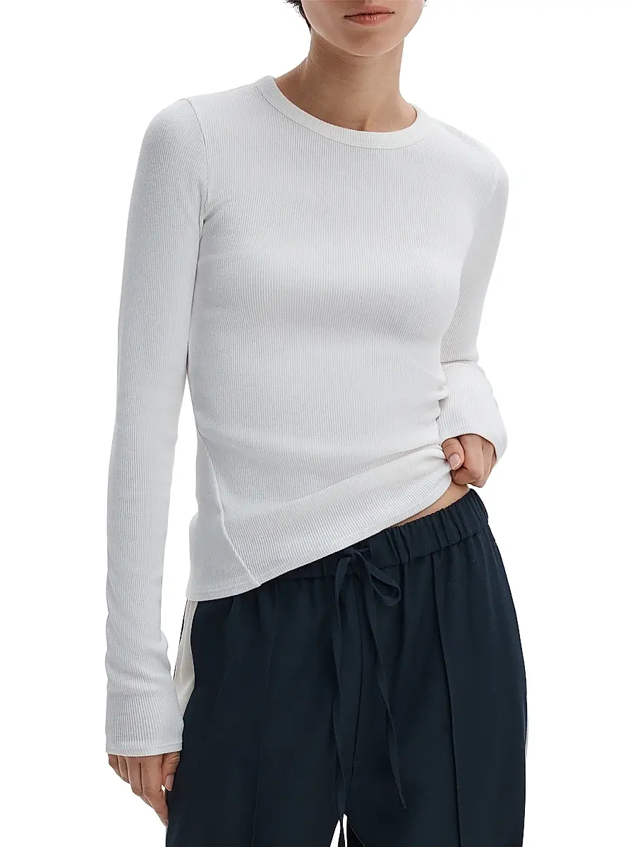 rag & bone Women's The Essential Rib-Knit Long-Sleeve Crewneck T-Shirt | Thumbnail 3