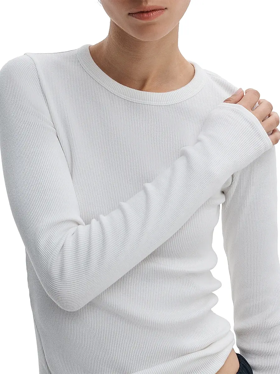 rag & bone Women's The Essential Rib-Knit Long-Sleeve Crewneck T-Shirt | Thumbnail 5