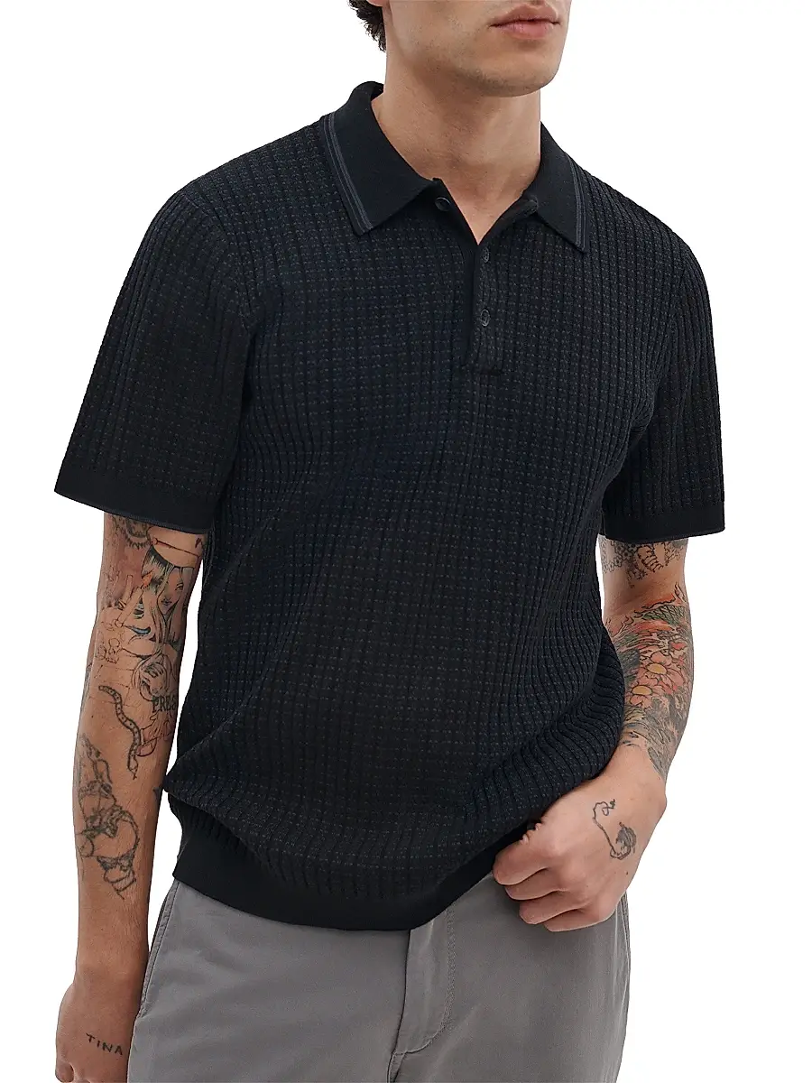 rag & bone Men's Harvey Rib-Knit Cotton-Blend Polo Shirt | Thumbnail 3 rag & bone Men's Harvey Rib-Knit Cotton-Blend Polo Shirt | Thumbnail 3