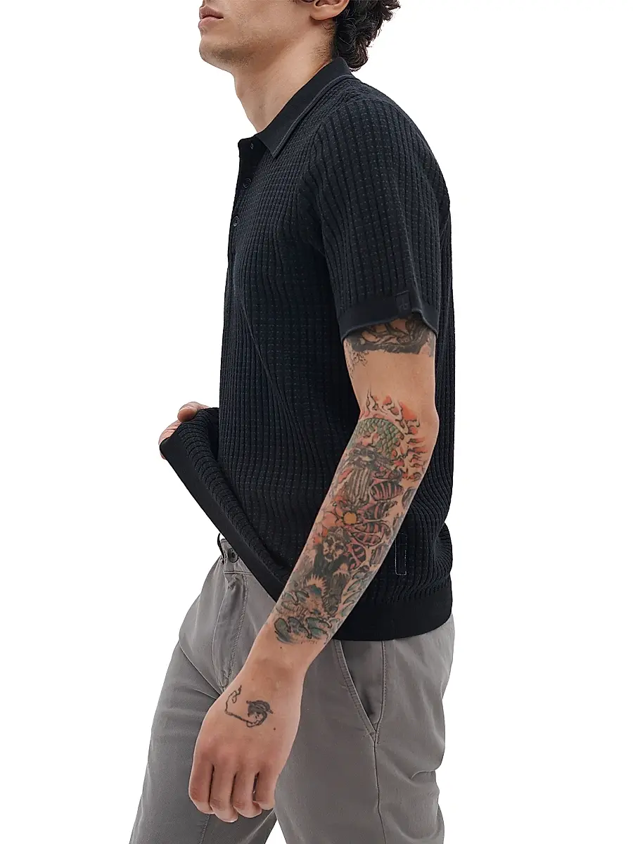 rag & bone Men's Harvey Rib-Knit Cotton-Blend Polo Shirt | Thumbnail 4 rag & bone Men's Harvey Rib-Knit Cotton-Blend Polo Shirt | Thumbnail 4
