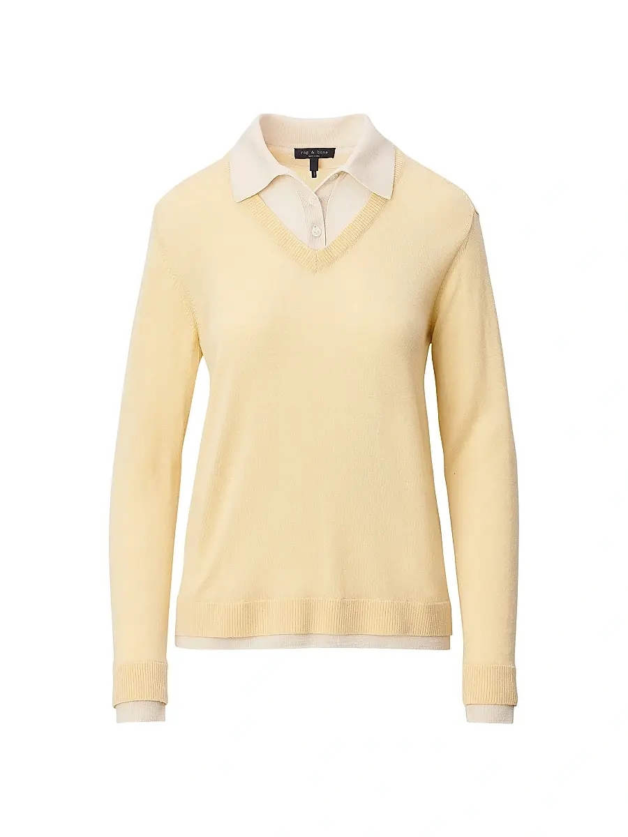 rag & bone Women's Anne Long-Sleeve Wool Polo Sweater