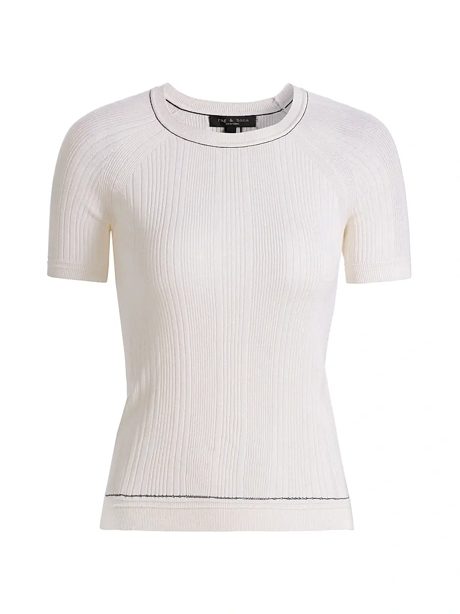 rag & bone Women's Teresa Rib-Knit Short-Sleeve Sweater