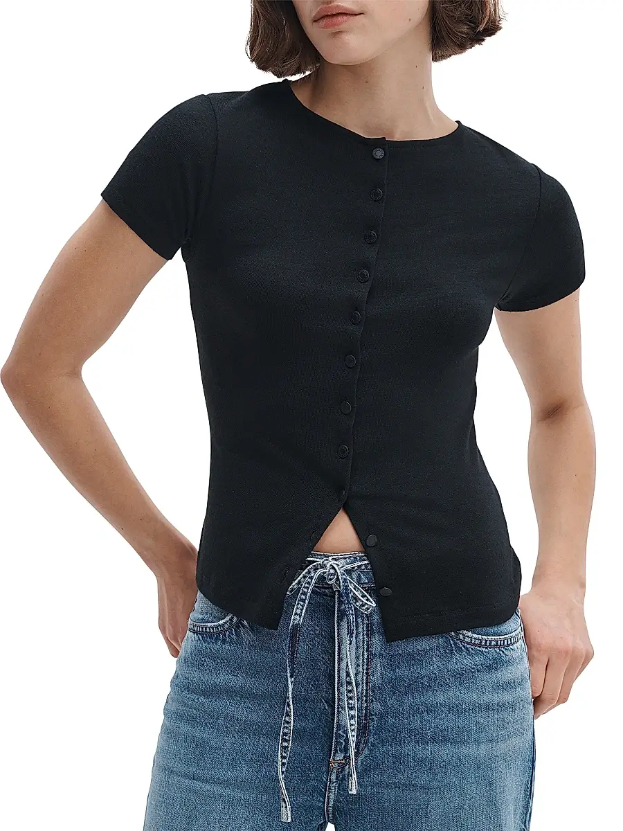 rag & bone Women's The Knit Button-Front T-Shirt | Thumbnail 3