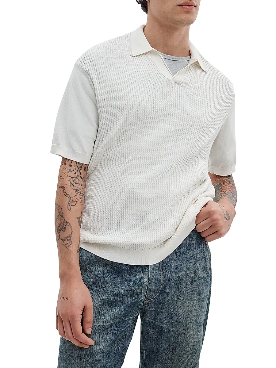 rag & bone Men's Saxon Silk-Cotton Johnny Polo Shirt | Thumbnail 3 rag & bone Men's Saxon Silk-Cotton Johnny Polo Shirt | Thumbnail 3