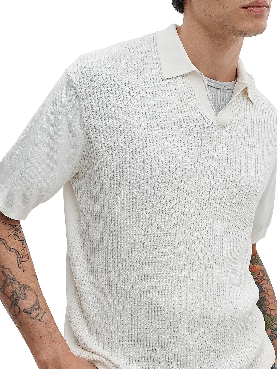 rag & bone Men's Saxon Silk-Cotton Johnny Polo Shirt | Thumbnail 4 rag & bone Men's Saxon Silk-Cotton Johnny Polo Shirt | Thumbnail 4