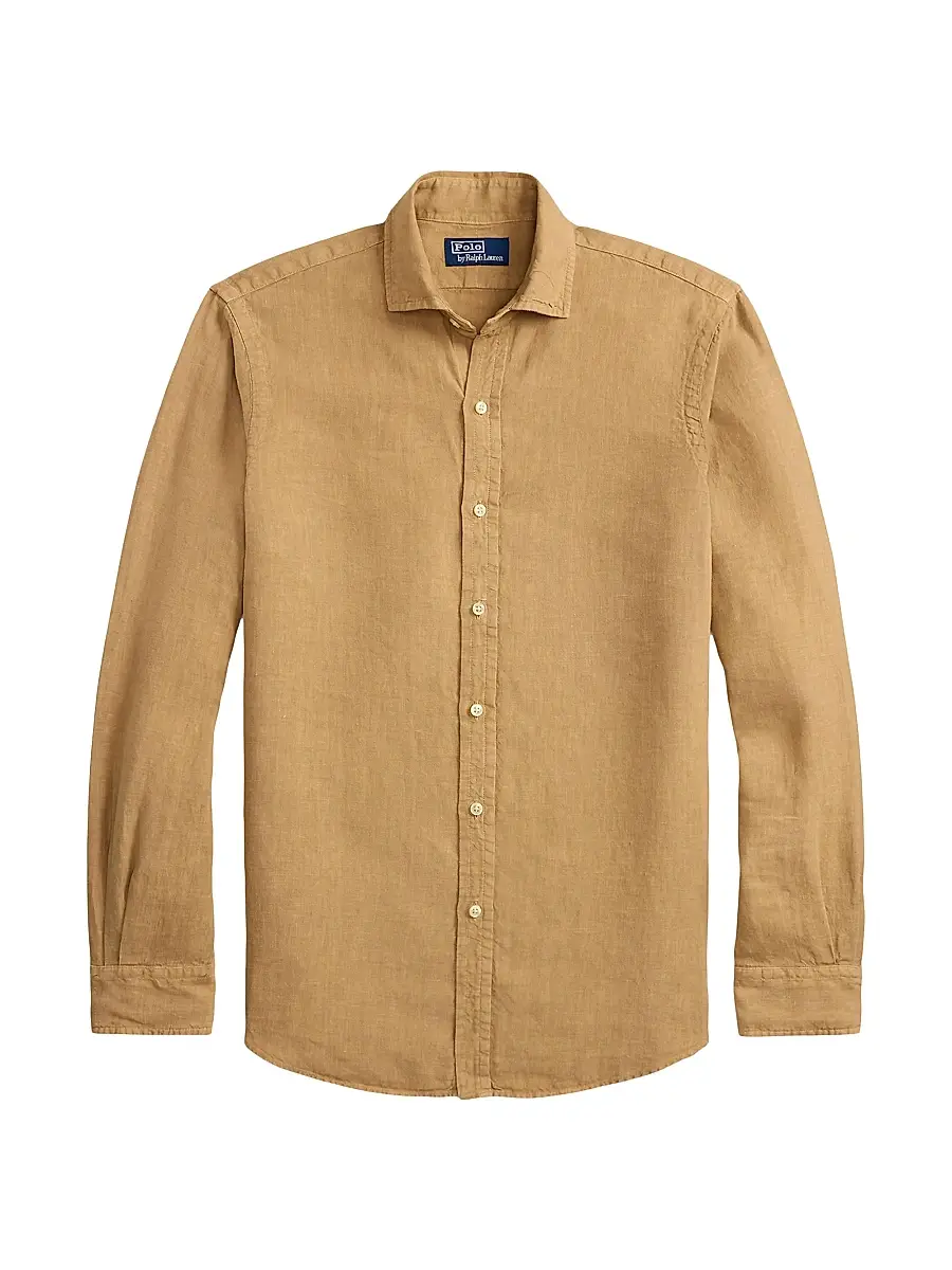 Polo Ralph Lauren Men's Slub Linen Button-Front Shirt - Classic Camel | Image 1 Polo Ralph Lauren Men's Slub Linen Button-Front Shirt - Classic Camel | Image 1