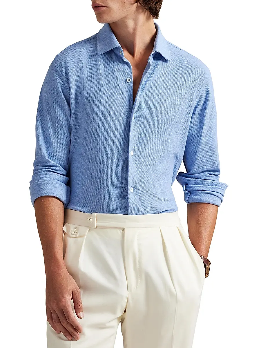 Polo Ralph Lauren Men's Textured Honeycomb Cotton Shirt | Thumbnail 3