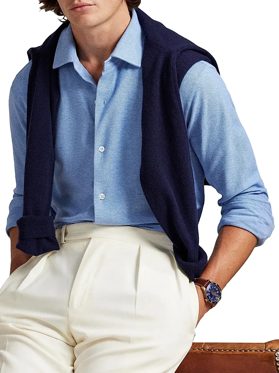 Polo Ralph Lauren Men's Textured Honeycomb Cotton Shirt | Thumbnail 5