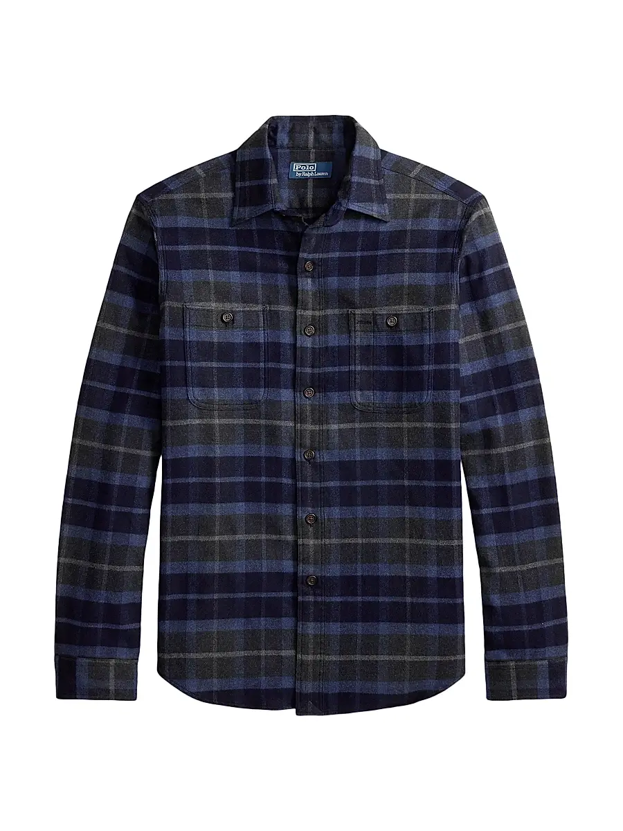 Polo Ralph Lauren Men's Super Ranch Plaid Cotton Flannel Shirt - Navy Grey Heather Multi - Size XL | Image 1 Polo Ralph Lauren Men's Super Ranch Plaid Cotton Flannel Shirt - Navy Grey Heather Multi - Size XL | Image 1