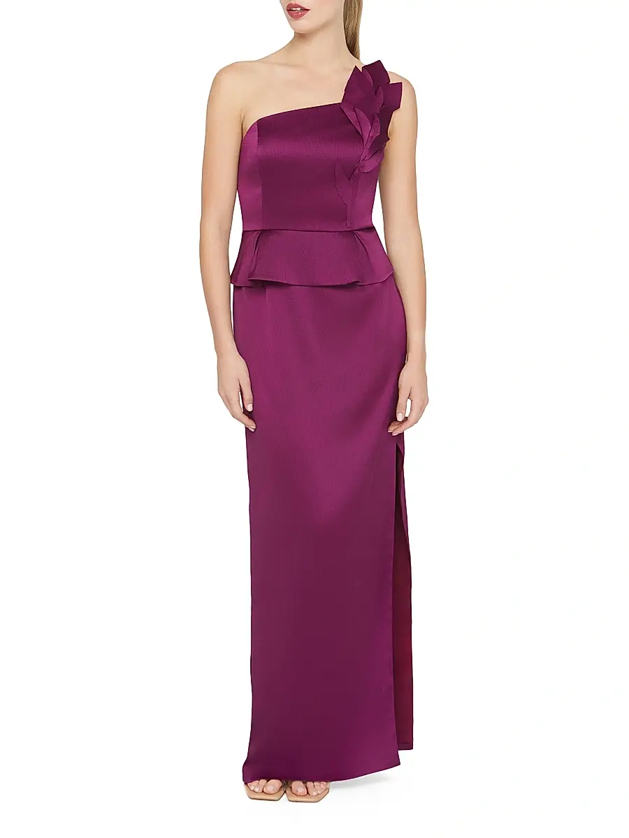 Kay Unger Women's Kiara Satin One-Shoulder Gown | Thumbnail 3 Kay Unger Women's Kiara Satin One-Shoulder Gown | Thumbnail 3