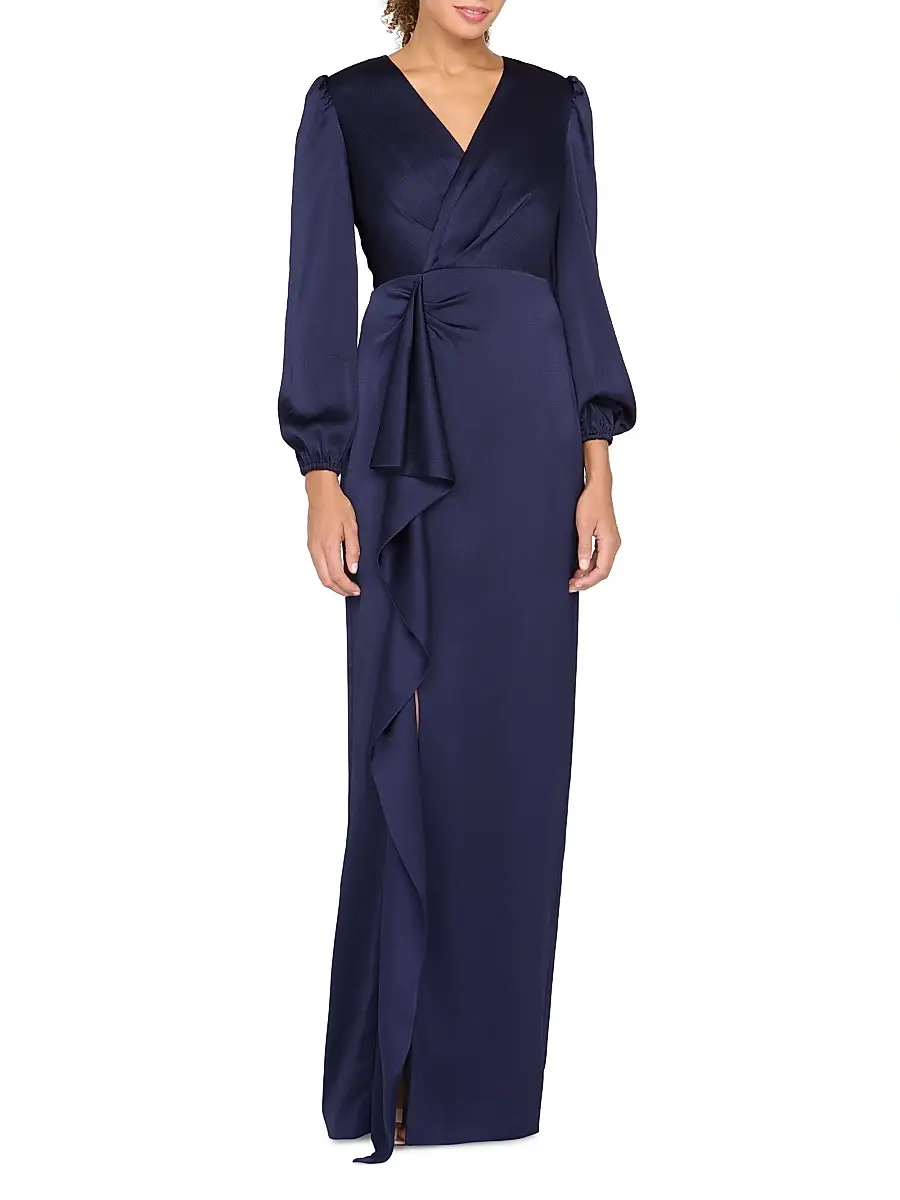 Kay Unger Women's Nia Draped Hammered-Charmeuse Surplice Gown | Thumbnail 2 Kay Unger Women's Nia Draped Hammered-Charmeuse Surplice Gown | Thumbnail 2