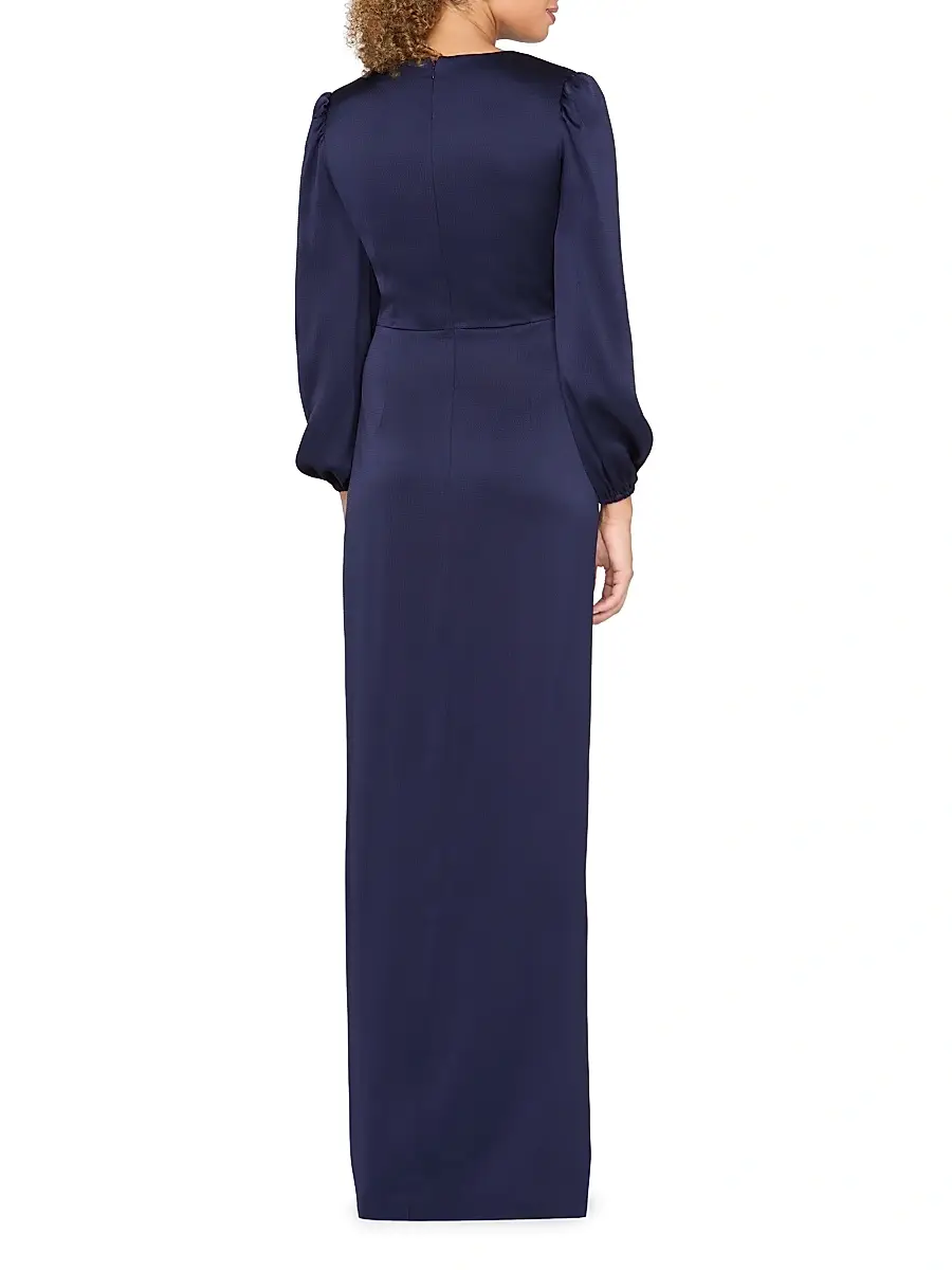 Kay Unger Women's Nia Draped Hammered-Charmeuse Surplice Gown | Thumbnail 4 Kay Unger Women's Nia Draped Hammered-Charmeuse Surplice Gown | Thumbnail 4