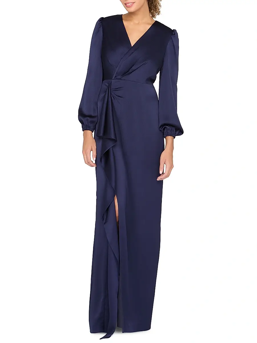 Kay Unger Women's Nia Draped Hammered-Charmeuse Surplice Gown | Thumbnail 6 Kay Unger Women's Nia Draped Hammered-Charmeuse Surplice Gown | Thumbnail 6
