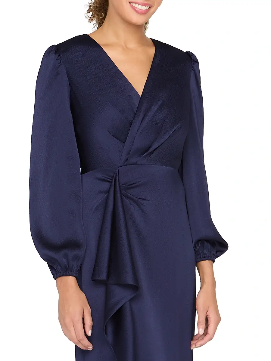 Kay Unger Women's Nia Draped Hammered-Charmeuse Surplice Gown | Thumbnail 7 Kay Unger Women's Nia Draped Hammered-Charmeuse Surplice Gown | Thumbnail 7