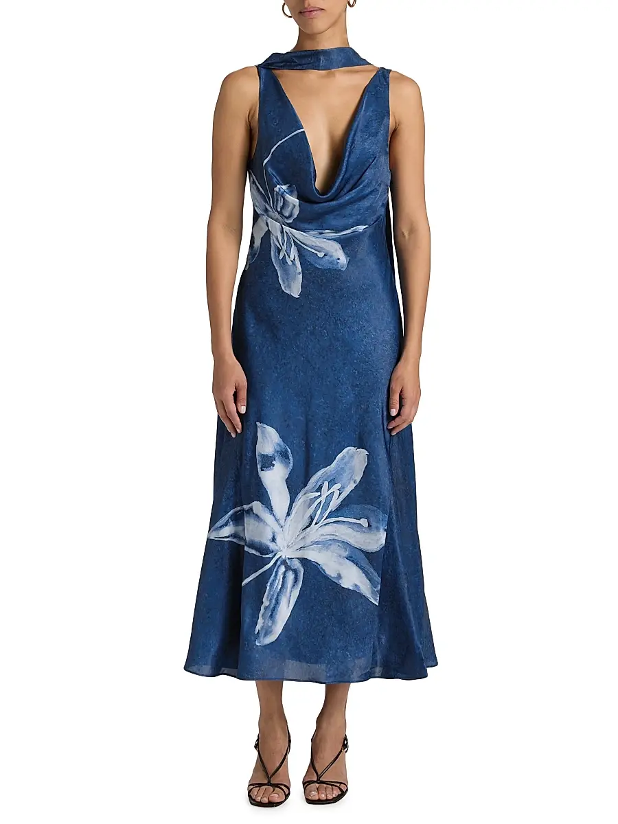 Amur Women's Sorelle Floral Cowl Midi-Dress | Thumbnail 3 Amur Women's Sorelle Floral Cowl Midi-Dress | Thumbnail 3