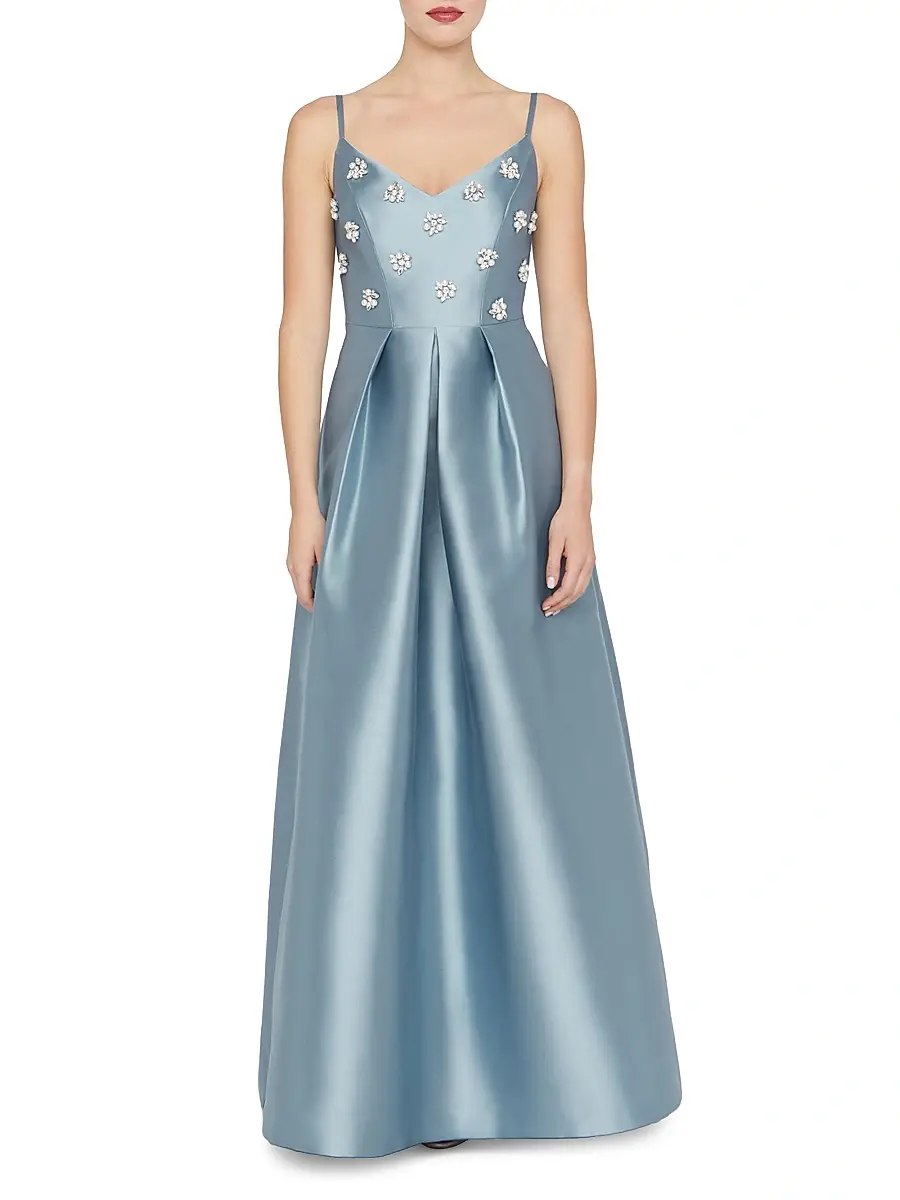Kay Unger Women's Eloise Satin Floral-Embellished Gown | Thumbnail 2 Kay Unger Women's Eloise Satin Floral-Embellished Gown | Thumbnail 2