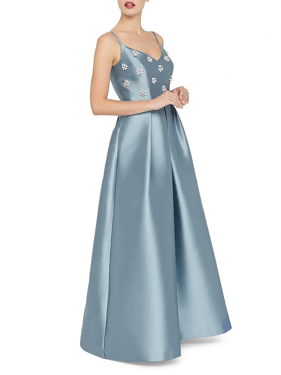 Kay Unger Women's Eloise Satin Floral-Embellished Gown | Thumbnail 3 Kay Unger Women's Eloise Satin Floral-Embellished Gown | Thumbnail 3