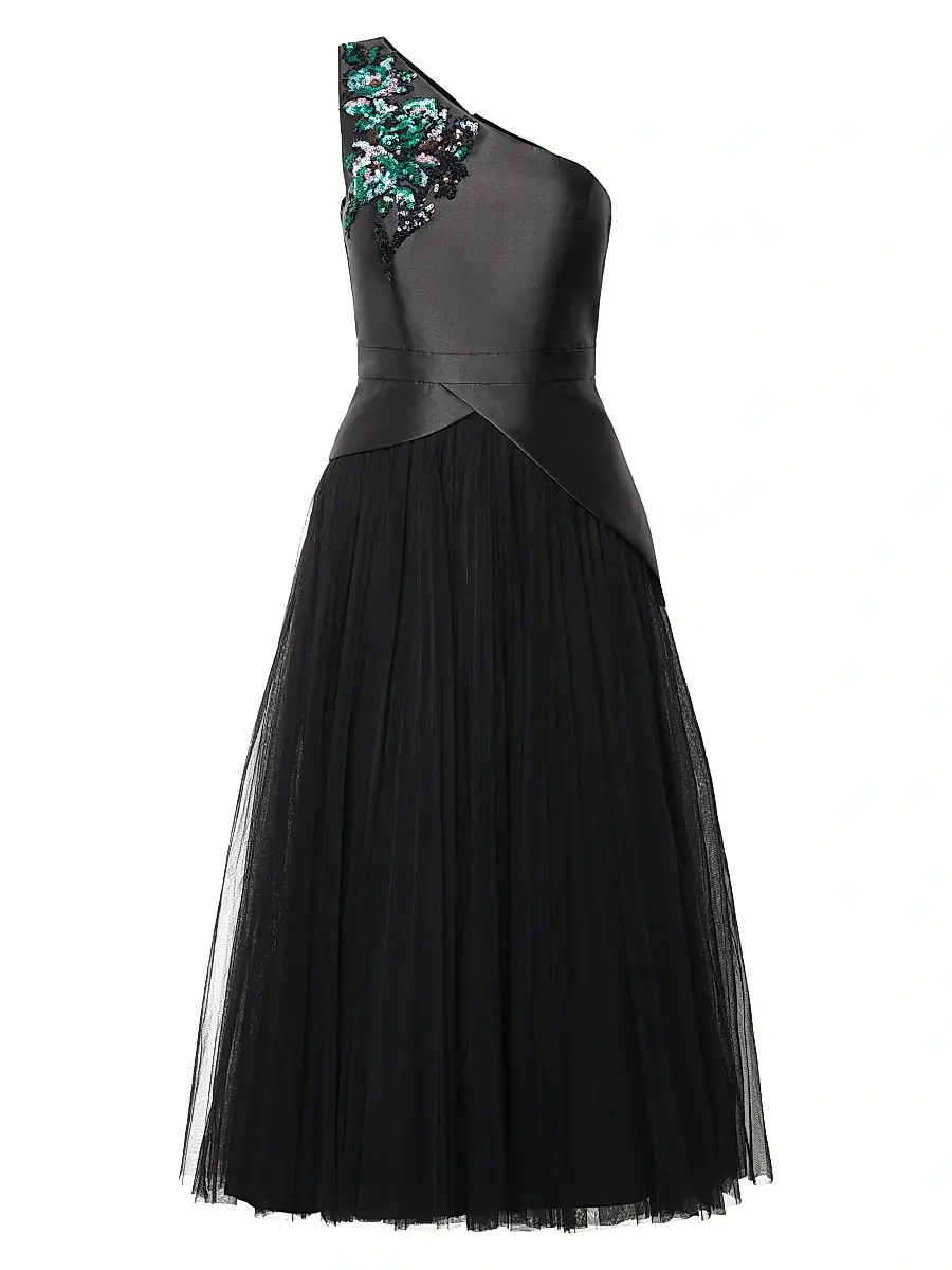 Kay Unger Women's Annabeth Embellished One-Shoulder Cocktail Dress - Black | Image 1 Kay Unger Women's Annabeth Embellished One-Shoulder Cocktail Dress - Black | Image 1