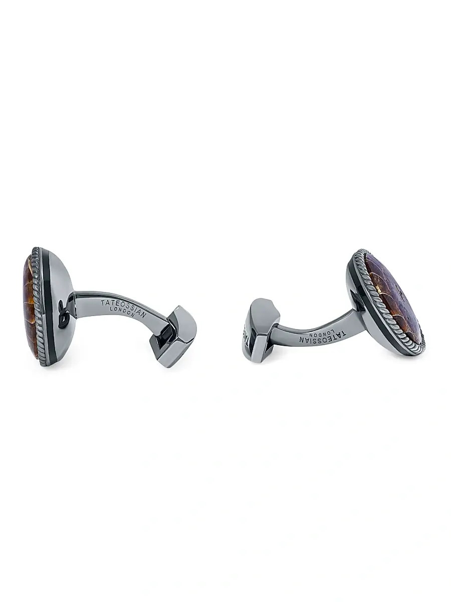 Tateossian Men's Ammonite & Sterling Silver Cufflinks - Black | Thumbnail 2 Tateossian Men's Ammonite & Sterling Silver Cufflinks - Black | Thumbnail 2