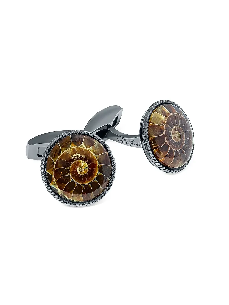 Tateossian Men's Ammonite & Sterling Silver Cufflinks - Black | Image 1 Tateossian Men's Ammonite & Sterling Silver Cufflinks - Black | Image 1