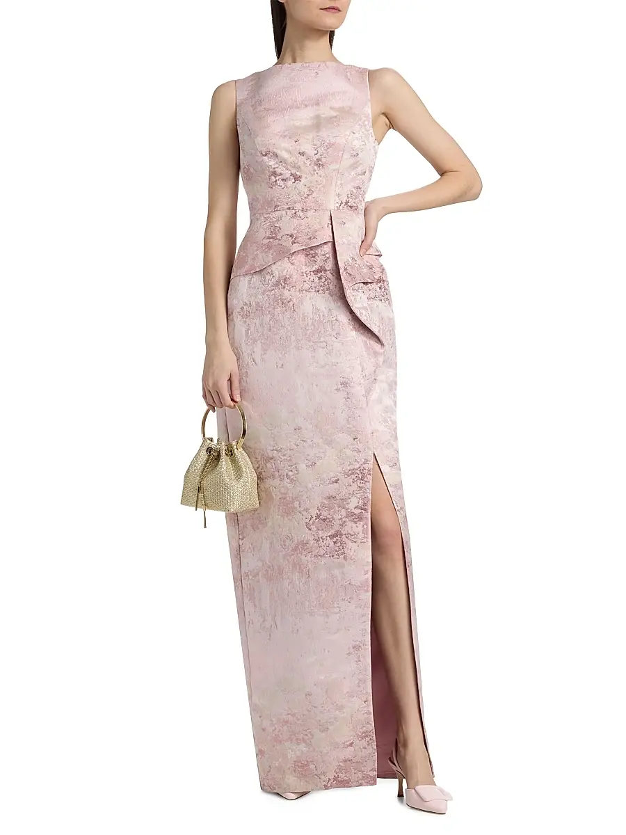 Kay Unger Women's Luciana Metallic Monet Jacquard Column Gown | Thumbnail 3 Kay Unger Women's Luciana Metallic Monet Jacquard Column Gown | Thumbnail 3