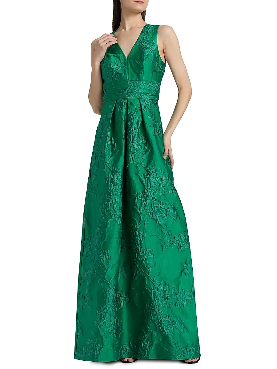 Kay Unger Women's Mariah Textured Floral Jacquard A-Line Gown | Thumbnail 2