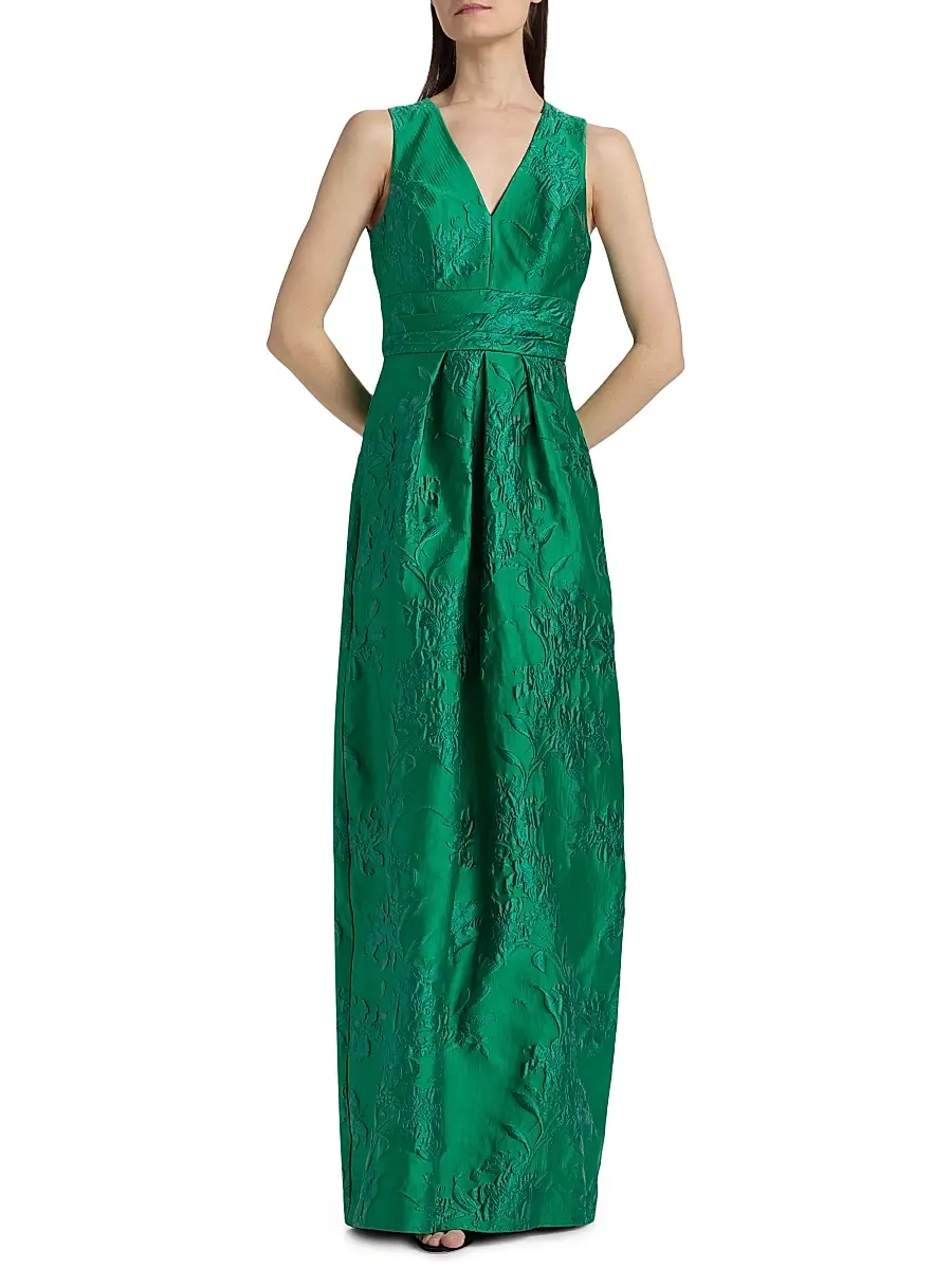 Kay Unger Women's Mariah Textured Floral Jacquard A-Line Gown | Thumbnail 3