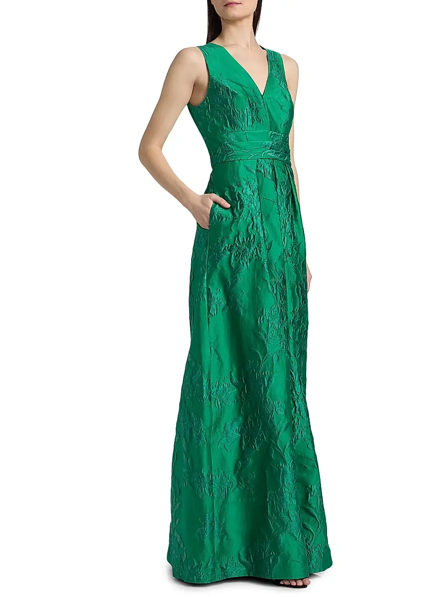 Kay Unger Women's Mariah Textured Floral Jacquard A-Line Gown | Thumbnail 4