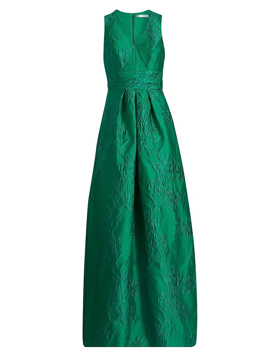 Kay Unger Women's Mariah Textured Floral Jacquard A-Line Gown - Fern Green | Image 1 Kay Unger Women's Mariah Textured Floral Jacquard A-Line Gown - Fern Green | Image 1