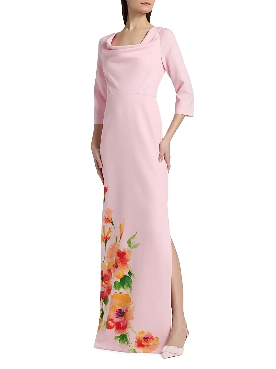 Kay Unger Women's Magnolia Floral Cowlneck Column Gown | Thumbnail 2 Kay Unger Women's Magnolia Floral Cowlneck Column Gown | Thumbnail 2