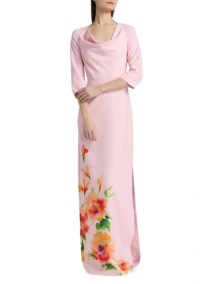 Kay Unger Women's Magnolia Floral Cowlneck Column Gown | Thumbnail 3 Kay Unger Women's Magnolia Floral Cowlneck Column Gown | Thumbnail 3