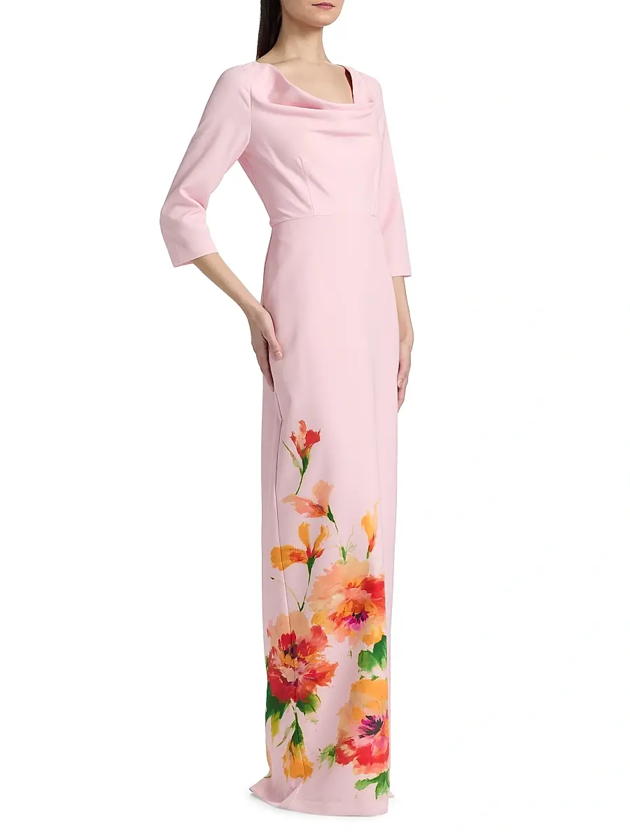 Kay Unger Women's Magnolia Floral Cowlneck Column Gown | Thumbnail 4 Kay Unger Women's Magnolia Floral Cowlneck Column Gown | Thumbnail 4