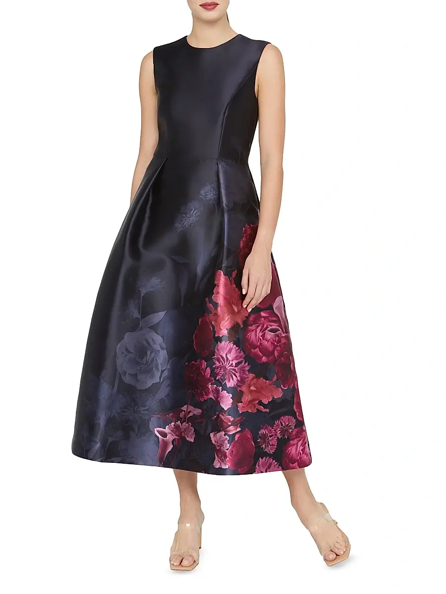 Kay Unger Women's Landon Floral Mikado Fit & Flare Midi-Dress | Thumbnail 2 Kay Unger Women's Landon Floral Mikado Fit & Flare Midi-Dress | Thumbnail 2