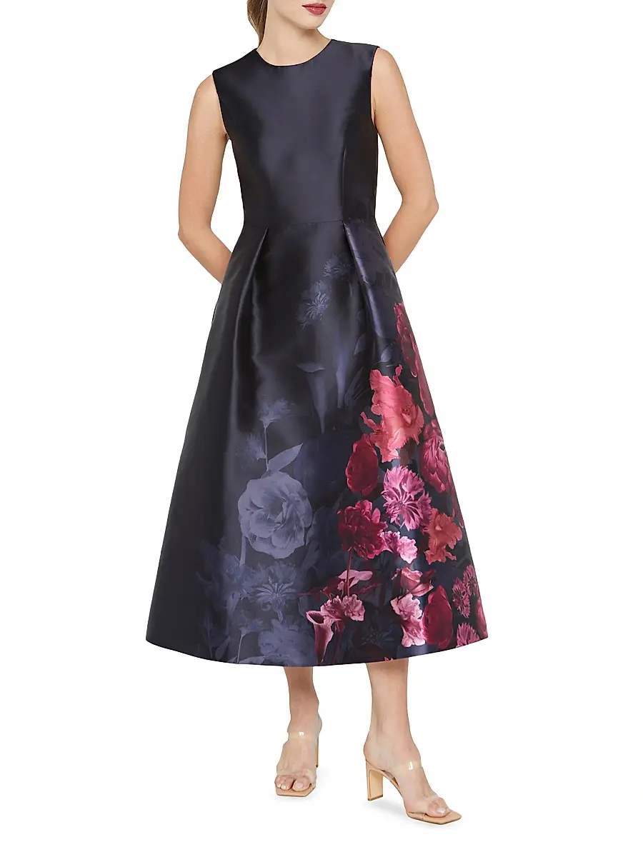 Kay Unger Women's Landon Floral Mikado Fit & Flare Midi-Dress | Thumbnail 3 Kay Unger Women's Landon Floral Mikado Fit & Flare Midi-Dress | Thumbnail 3