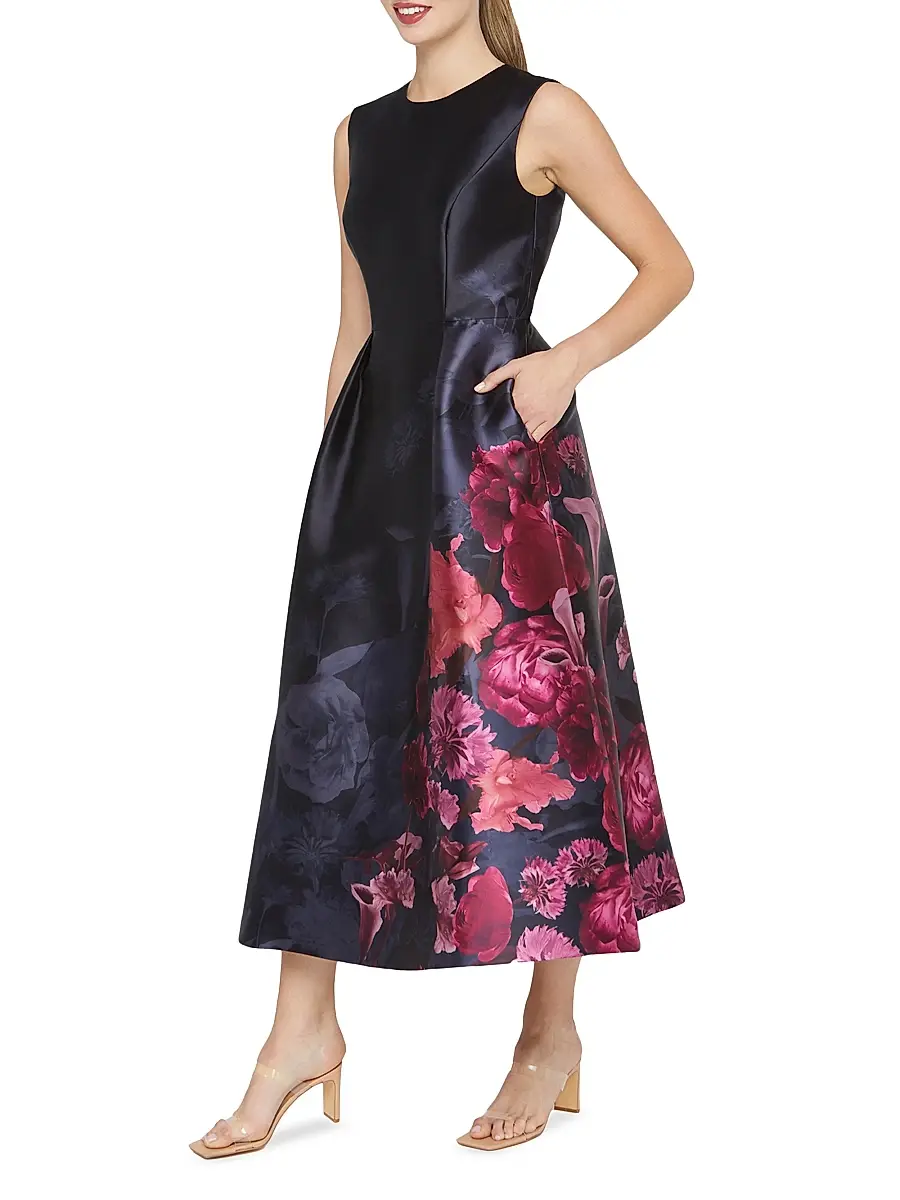 Kay Unger Women's Landon Floral Mikado Fit & Flare Midi-Dress | Thumbnail 4 Kay Unger Women's Landon Floral Mikado Fit & Flare Midi-Dress | Thumbnail 4