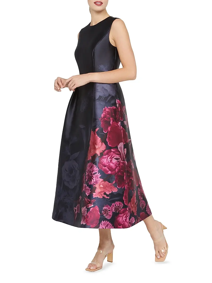 Kay Unger Women's Landon Floral Mikado Fit & Flare Midi-Dress | Thumbnail 5 Kay Unger Women's Landon Floral Mikado Fit & Flare Midi-Dress | Thumbnail 5