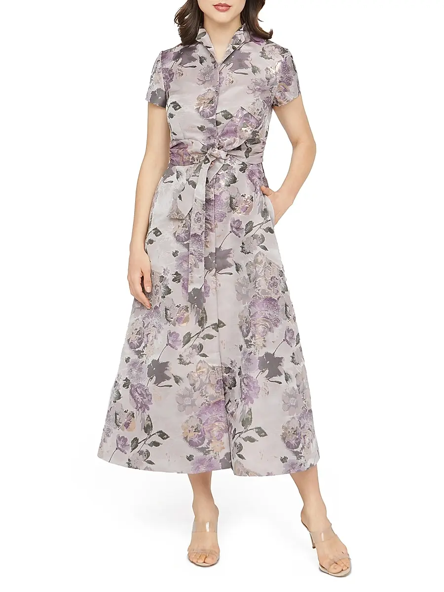 Kay Unger Women's Robin Floral Jacquard Tea-Length Shirtdress | Thumbnail 2 Kay Unger Women's Robin Floral Jacquard Tea-Length Shirtdress | Thumbnail 2