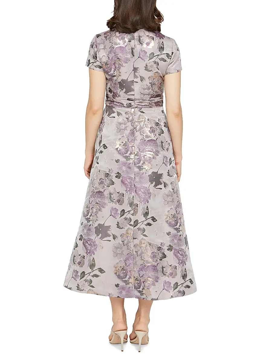 Kay Unger Women's Robin Floral Jacquard Tea-Length Shirtdress | Thumbnail 4 Kay Unger Women's Robin Floral Jacquard Tea-Length Shirtdress | Thumbnail 4