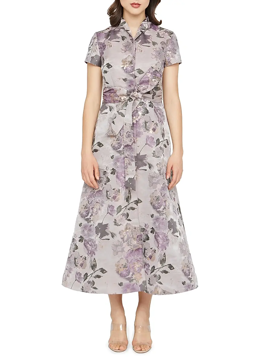 Kay Unger Women's Robin Floral Jacquard Tea-Length Shirtdress | Thumbnail 5 Kay Unger Women's Robin Floral Jacquard Tea-Length Shirtdress | Thumbnail 5