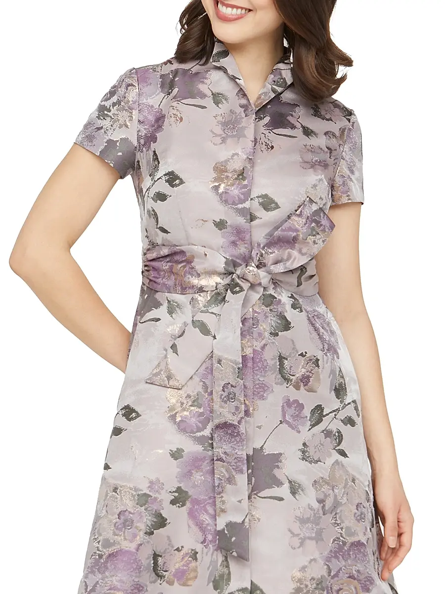 Kay Unger Women's Robin Floral Jacquard Tea-Length Shirtdress | Thumbnail 6 Kay Unger Women's Robin Floral Jacquard Tea-Length Shirtdress | Thumbnail 6