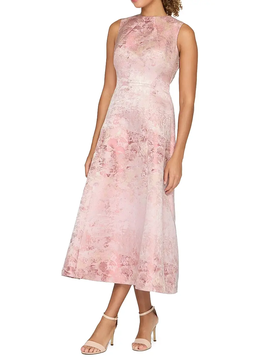 Kay Unger Women's Philippa Metallic Jacquard Tea-Length Dress | Thumbnail 2 Kay Unger Women's Philippa Metallic Jacquard Tea-Length Dress | Thumbnail 2