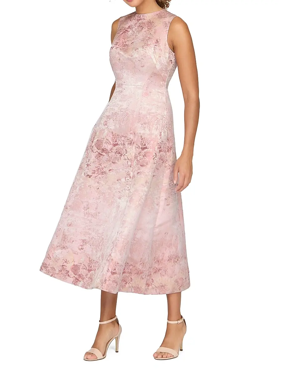 Kay Unger Women's Philippa Metallic Jacquard Tea-Length Dress | Thumbnail 3 Kay Unger Women's Philippa Metallic Jacquard Tea-Length Dress | Thumbnail 3