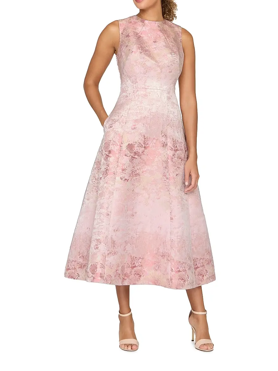 Kay Unger Women's Philippa Metallic Jacquard Tea-Length Dress | Thumbnail 4 Kay Unger Women's Philippa Metallic Jacquard Tea-Length Dress | Thumbnail 4